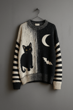 Night Moon & Cat Knit Sweater