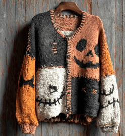 Patchwork Pumpkin Cardigan Sweater