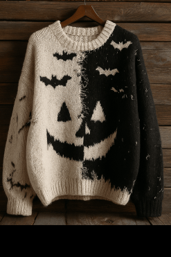 Bat Night Split Face Sweater